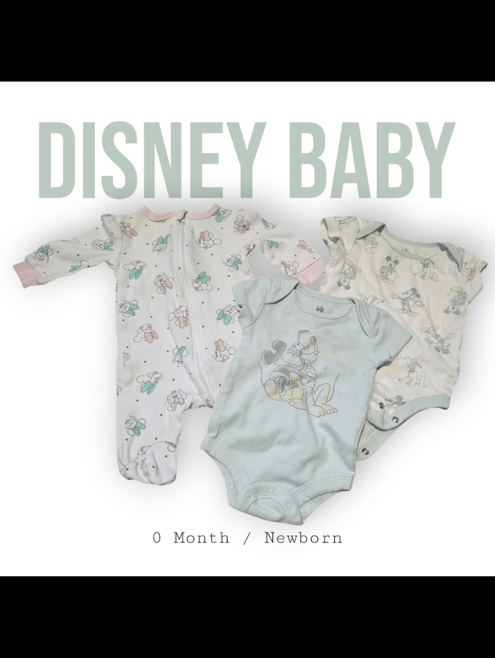 Disney 0 Month / Newborn One- Piece and Footed Sleeper Set - Pastel Mint & White